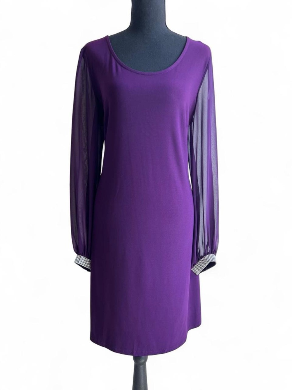 JBS Purple Sheer Sleeve Dress Rhinestone Cuff Detail Size 12
